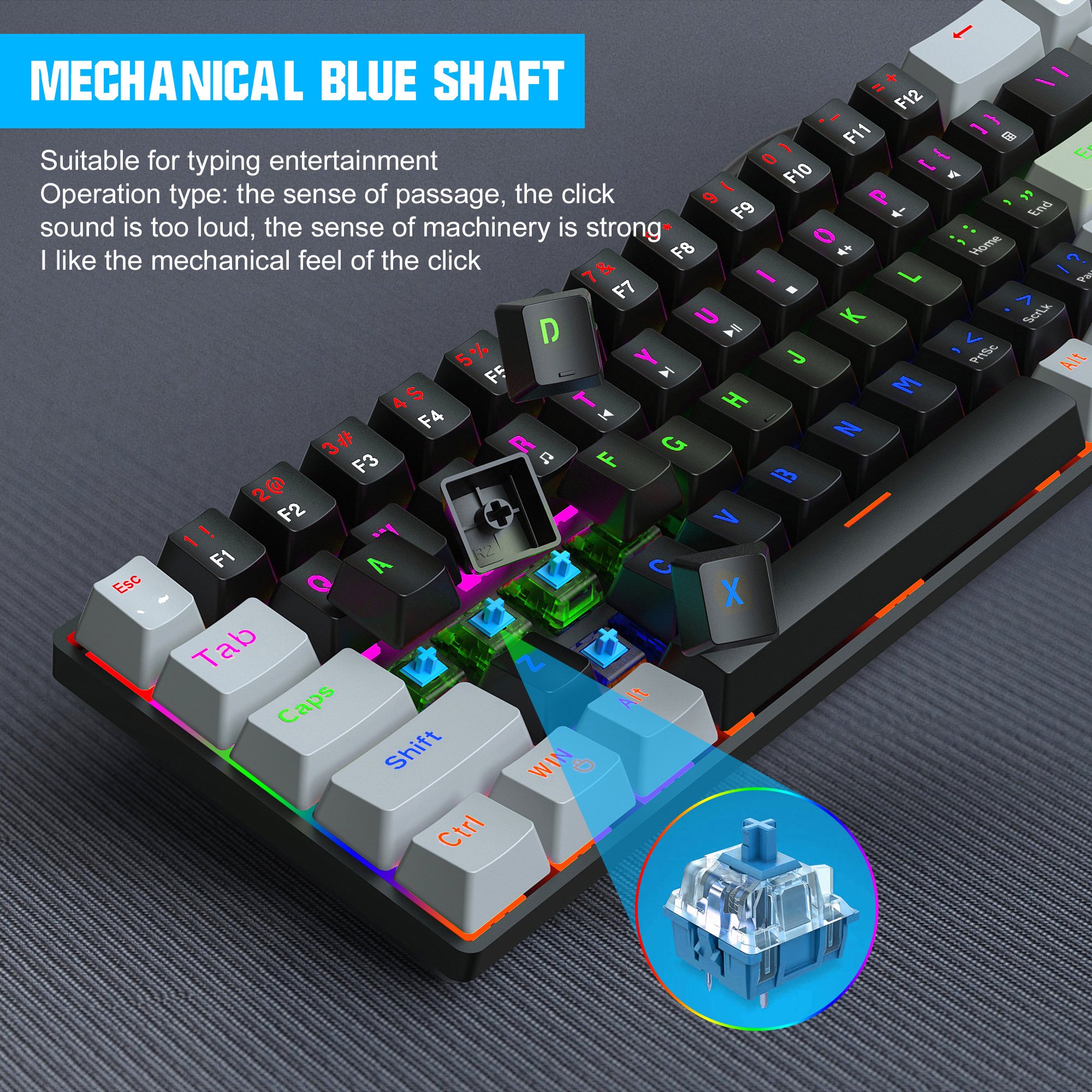 Wholesale HXSJ V800 68-key game keyboard E-sport RGB ABS hot-swap blue axis Type-C gaming wired Mechanical keyboard for laptop