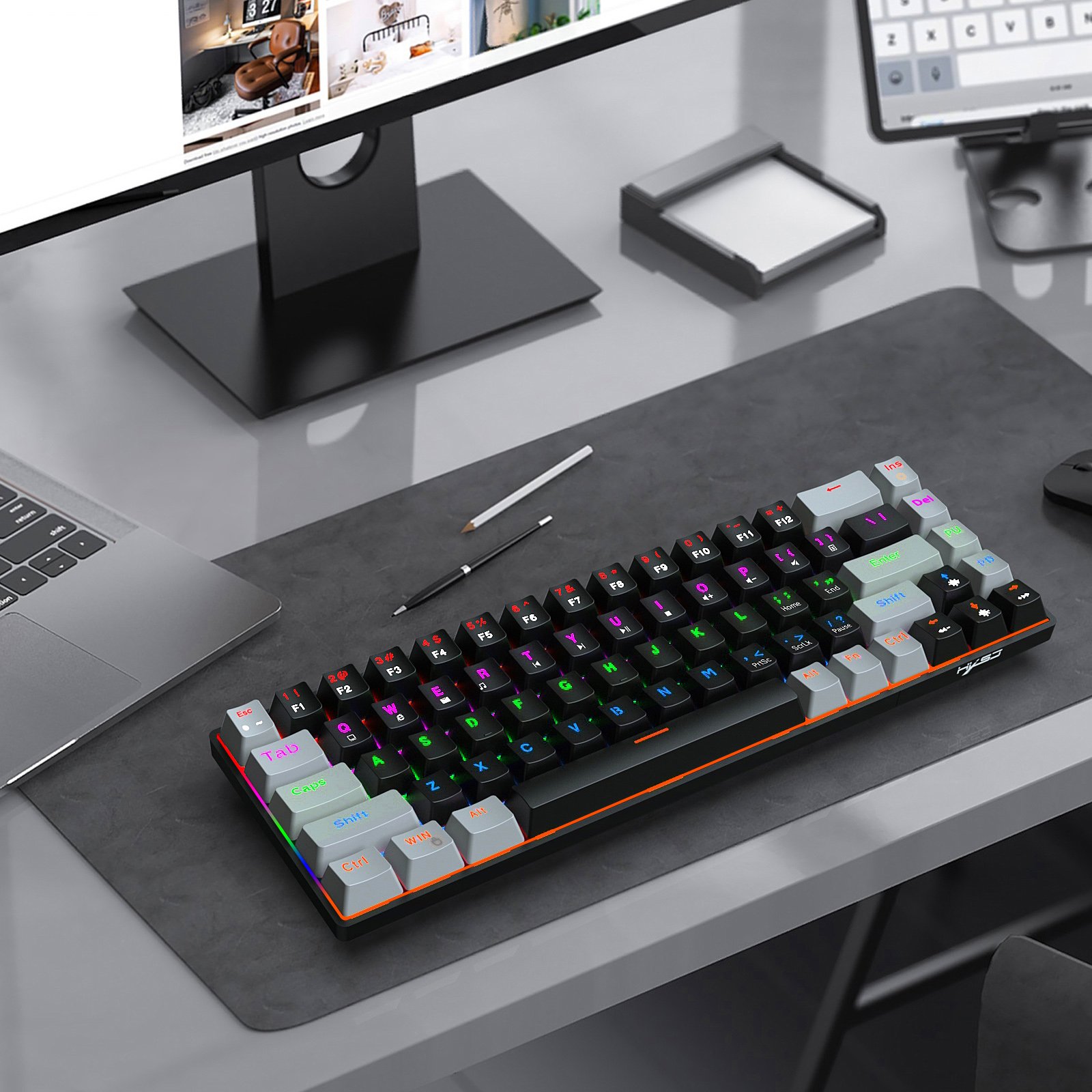 Wholesale HXSJ V800 68-key game keyboard E-sport RGB ABS hot-swap blue axis Type-C gaming wired Mechanical keyboard for laptop