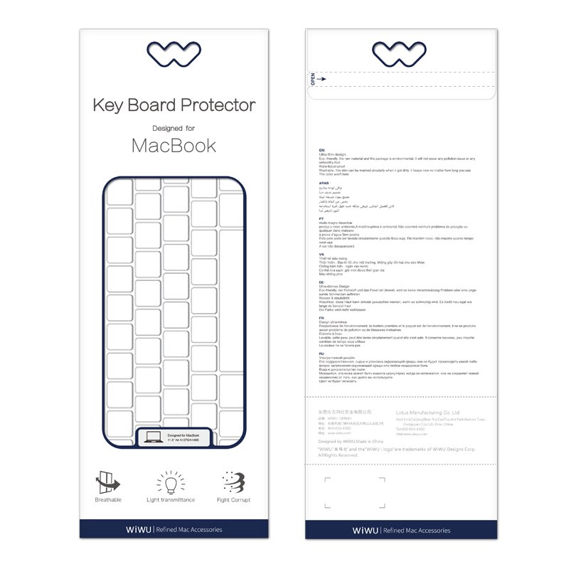 WiWU Full Protection Keyboard film for Macbook 16.2 14.2 13.3 Ultra-thin TPU Keyboard Cover Durable Skin Slim Laptop Protector