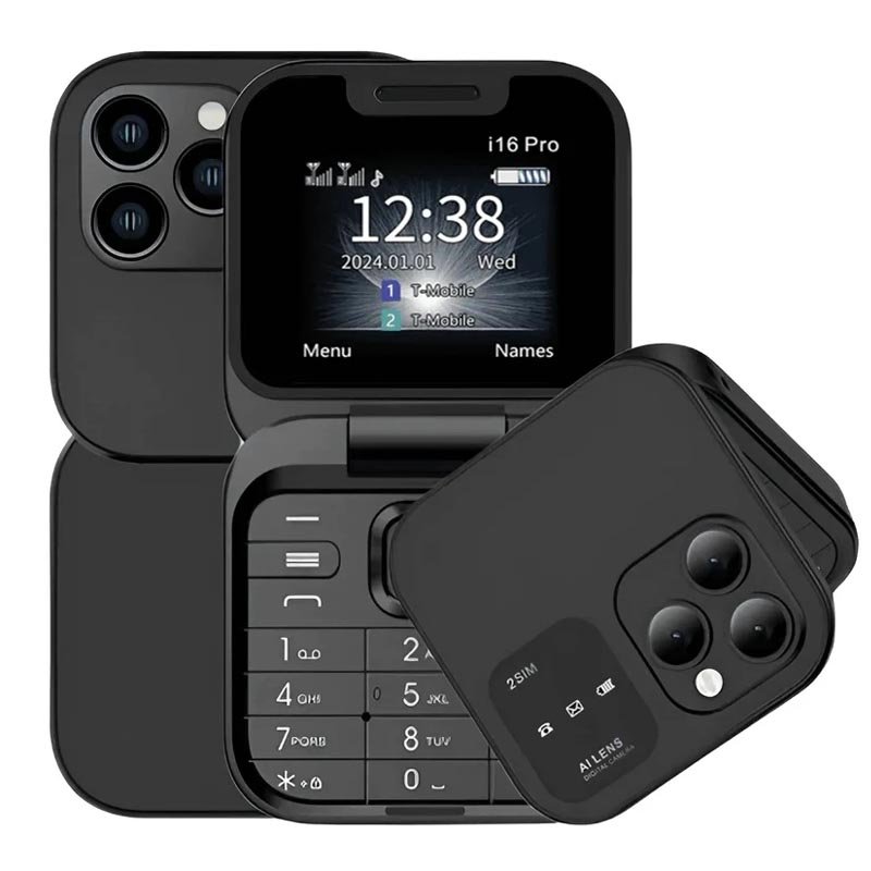 i16 Pro Lady Cover Foldable Flip Mobile Phone 1.77" Dual Sim MP3 Magic Voice Flashlight Speed Dial Senior Clamshell CellPhone