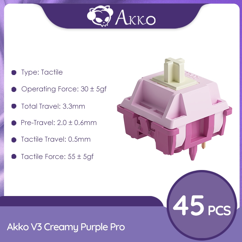 Factory Wholesale AKKO Customs Keyboard switches Tactile Creamy Purple V3 pro MX Structure gaming Keyswitch 45pcs box