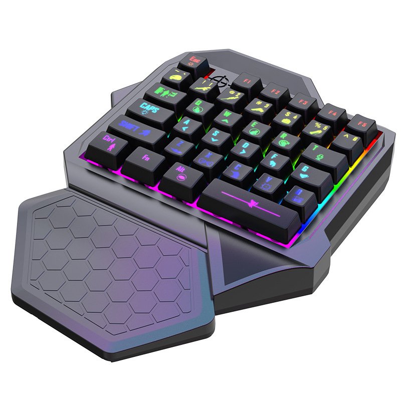 FV-F6 One-handed gaming keyboard wired RGB backlit membrane axis 35-keys ergonomic palm rest suitable for a variety of devices