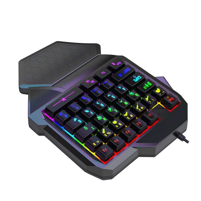 FV-F6 One-handed gaming keyboard wired RGB backlit membrane axis 35-keys ergonomic palm rest suitable for a variety of devices