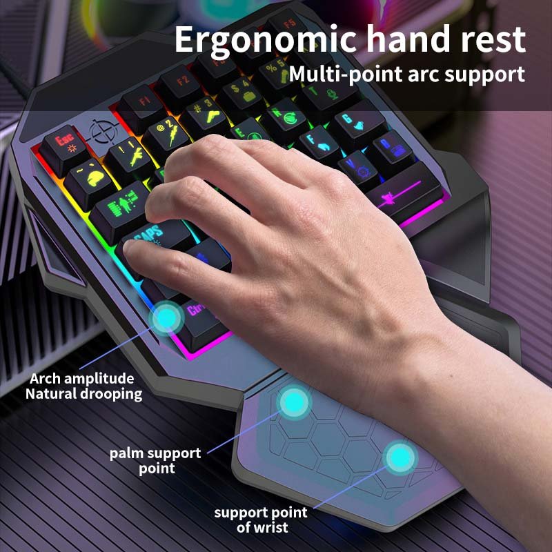 FV-F6 One-handed gaming keyboard wired RGB backlit membrane axis 35-keys ergonomic palm rest suitable for a variety of devices