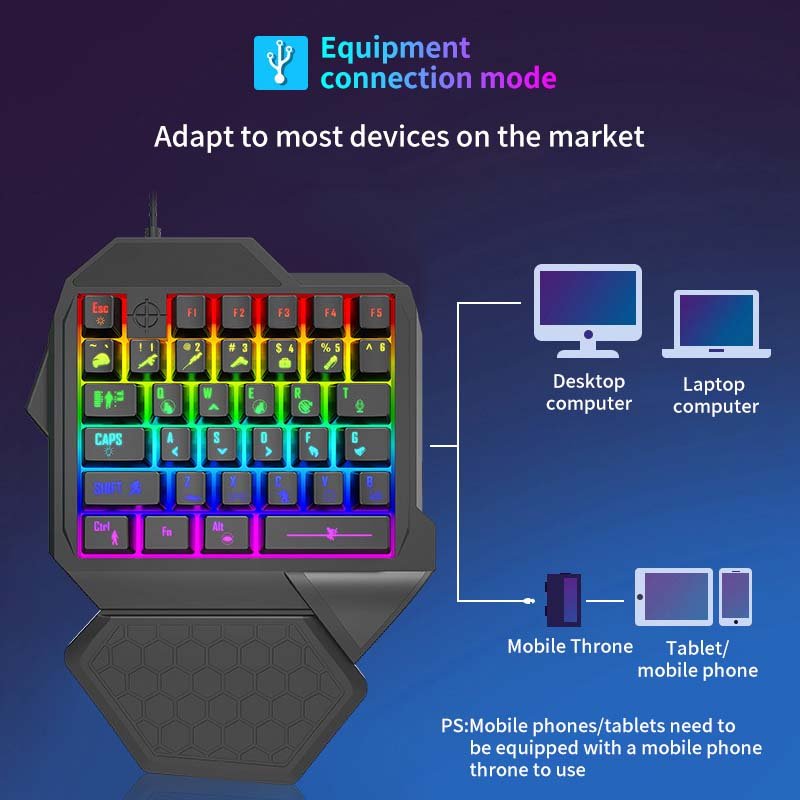 FV-F6 One-handed gaming keyboard wired RGB backlit membrane axis 35-keys ergonomic palm rest suitable for a variety of devices