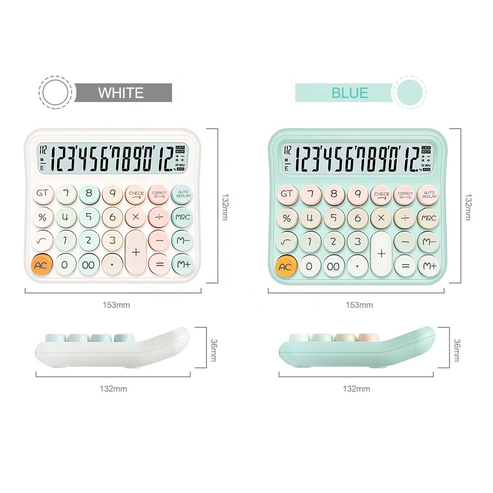 New Mechanical Switch Calculator Pink Electronic Calculator Cute 12 Digit Large LCD Display Buttons Calculator Large LCD Display