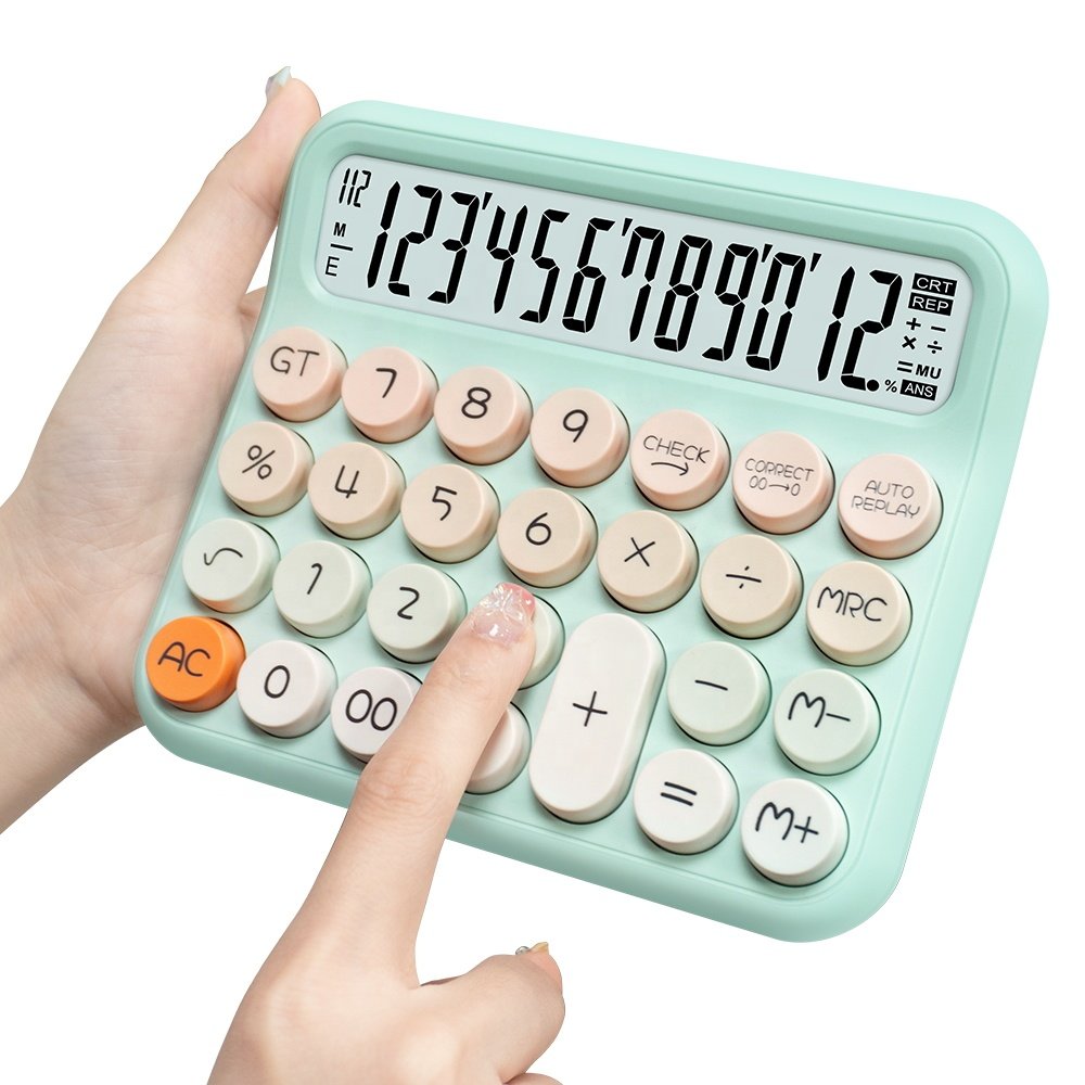 New Mechanical Switch Calculator Pink Electronic Calculator Cute 12 Digit Large LCD Display Buttons Calculator Large LCD Display