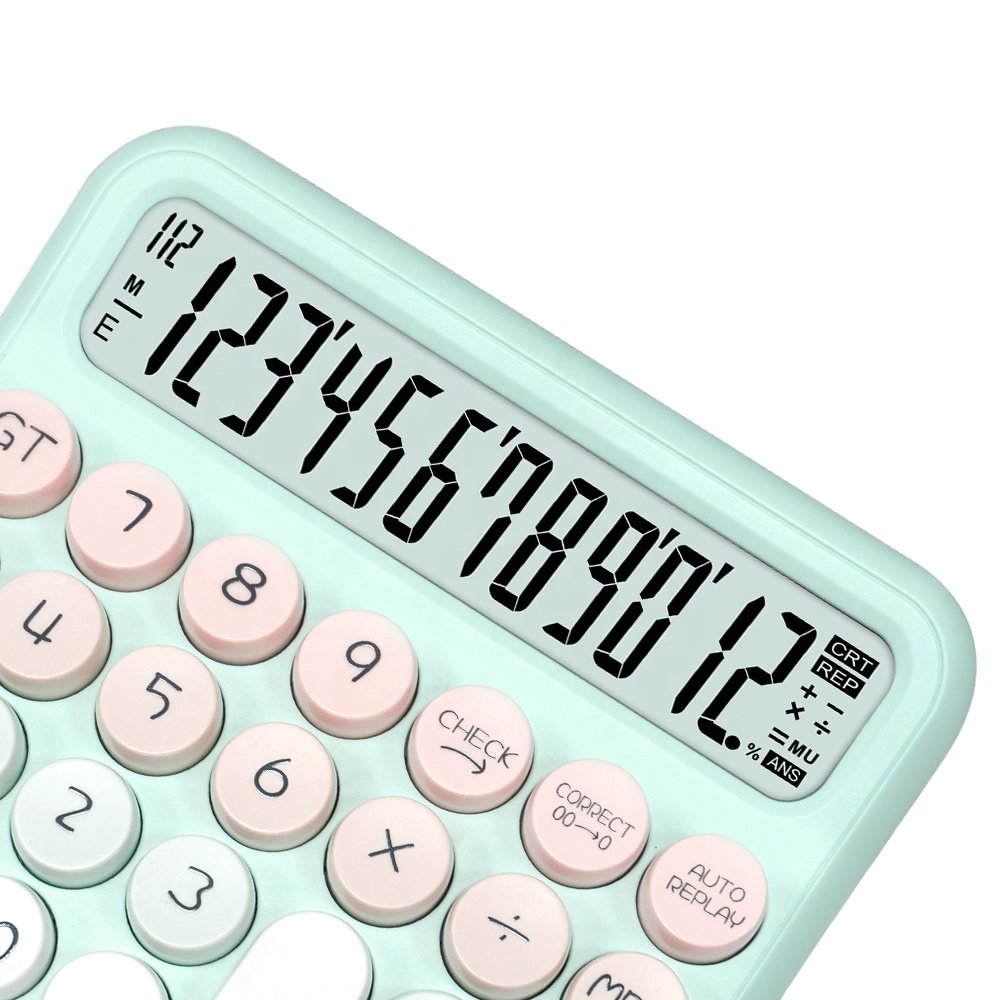 New Mechanical Switch Calculator Pink Electronic Calculator Cute 12 Digit Large LCD Display Buttons Calculator Large LCD Display