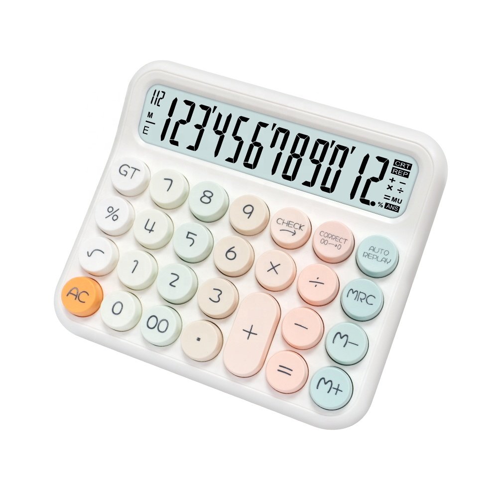 New Mechanical Switch Calculator Pink Electronic Calculator Cute 12 Digit Large LCD Display Buttons Calculator Large LCD Display