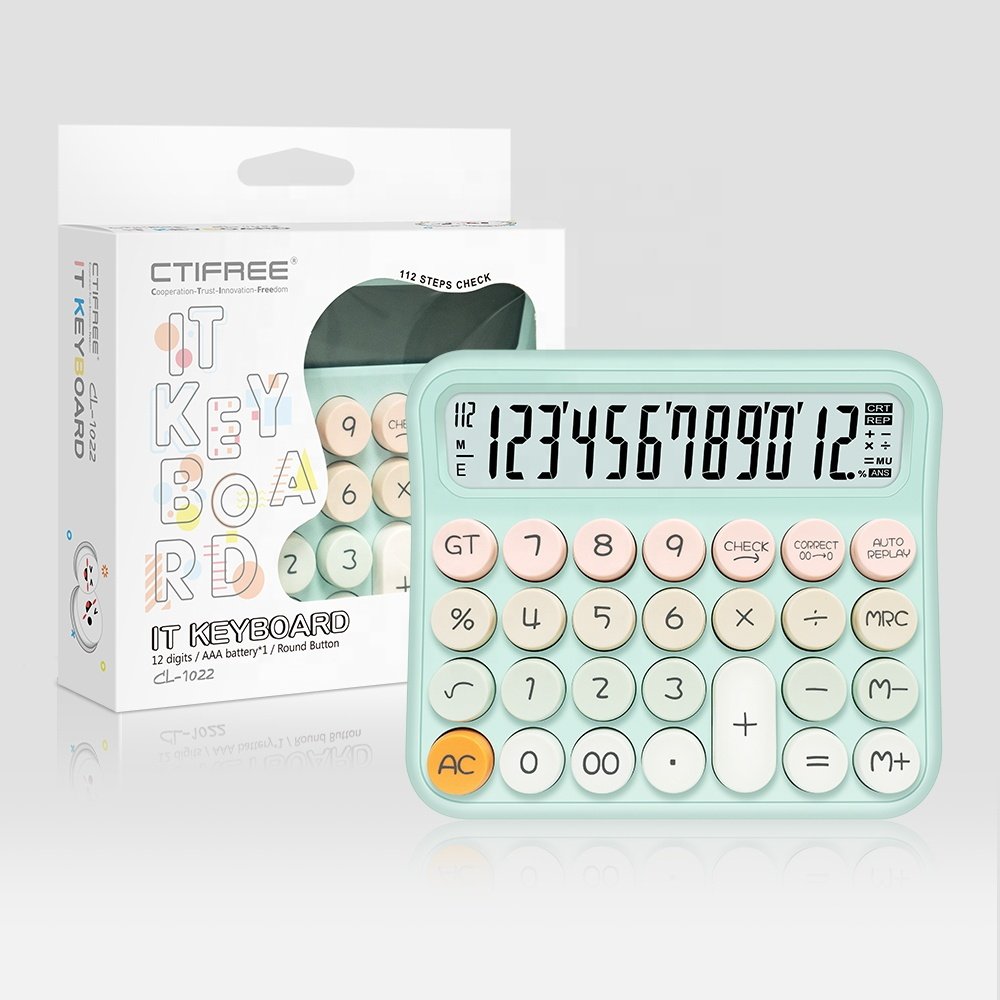 New Mechanical Switch Calculator Pink Electronic Calculator Cute 12 Digit Large LCD Display Buttons Calculator Large LCD Display
