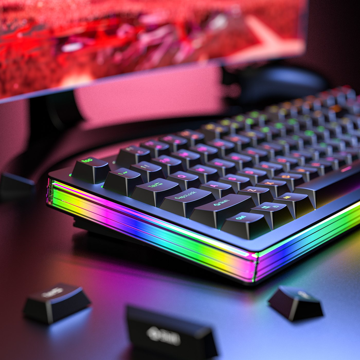 New Metal 75% Mechanical Keyboard Green Switch PBT keycaps Hot Swappable 87 Keys Wired RGB Backlit Gaming Keyboard for Gamer