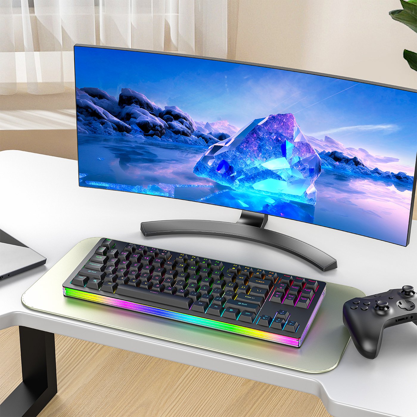 New Metal 75% Mechanical Keyboard Green Switch PBT keycaps Hot Swappable 87 Keys Wired RGB Backlit Gaming Keyboard for Gamer