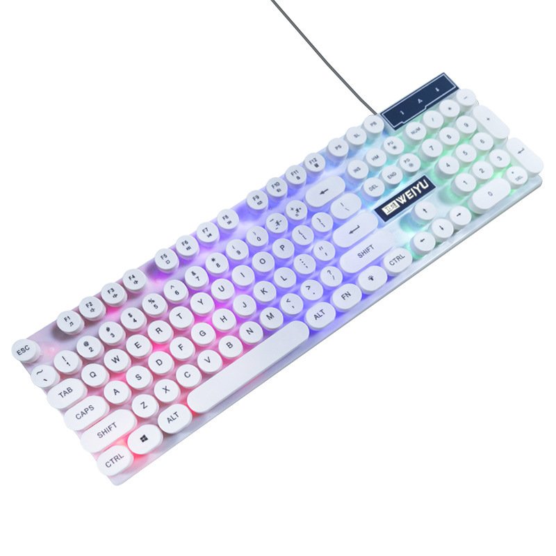 White Mini Wired USB Mechanical Keyboard and Mouse RGB Backlit LED with Light Function Waterproof Office Notebook Set