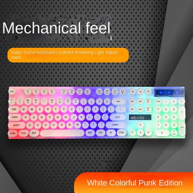 White Mini Wired USB Mechanical Keyboard and Mouse RGB Backlit LED with Light Function Waterproof Office Notebook Set
