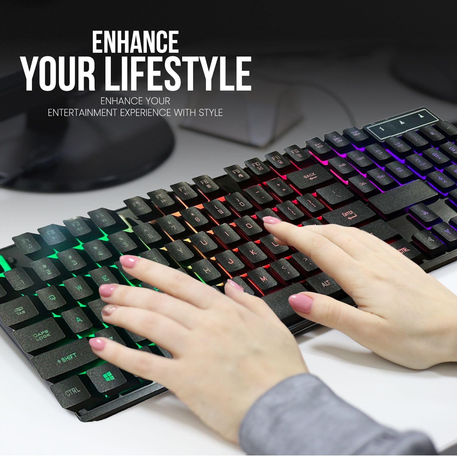 Wholesale Wired Ergonomics set Color backlit LED fashion light peripheral Internet cafe computer gaming keyboard and mouse