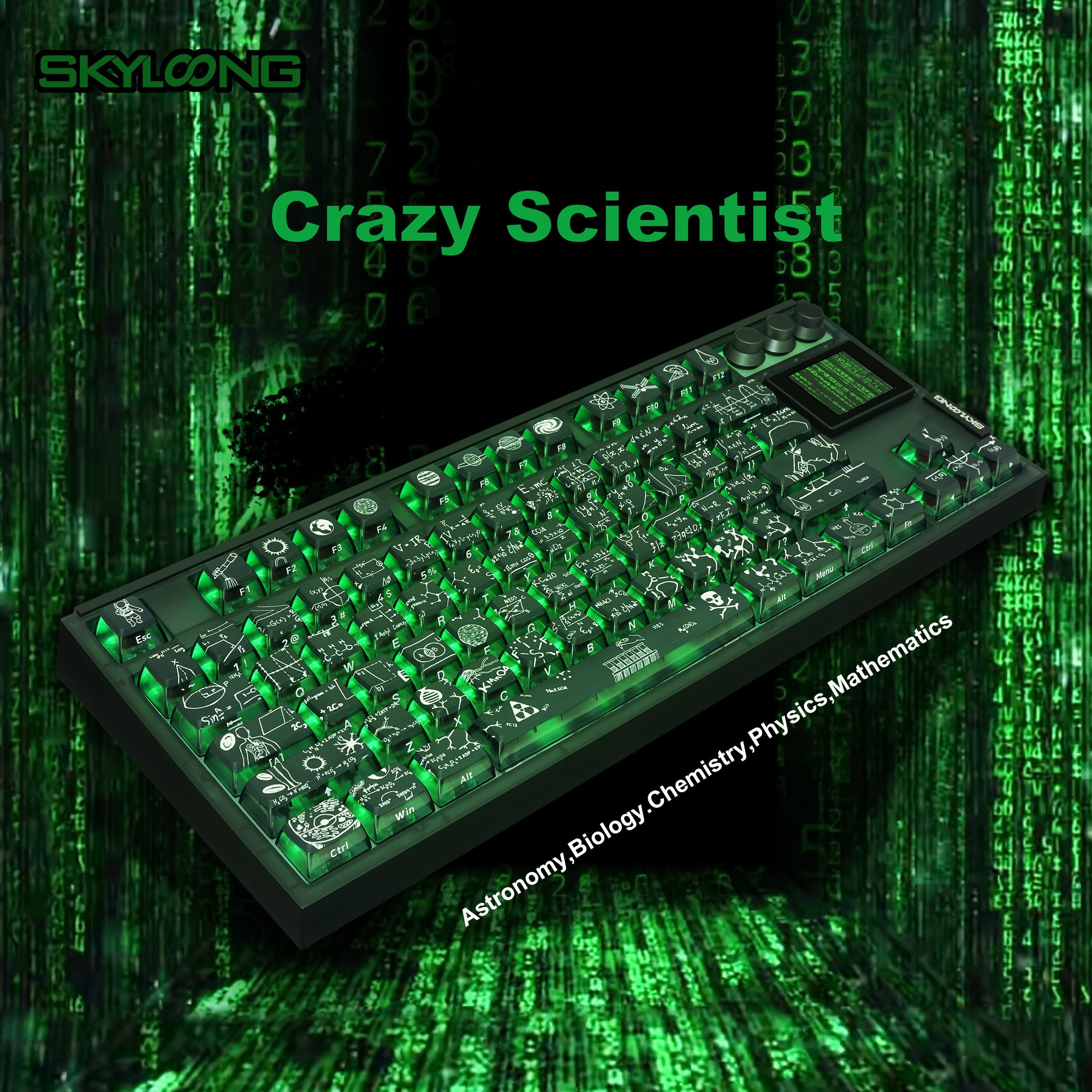 87 keys mechanical keyboard skyloong GK87 Pro crazy scientist Them Pudding keycaps with RGB screen with 3 knobing switch