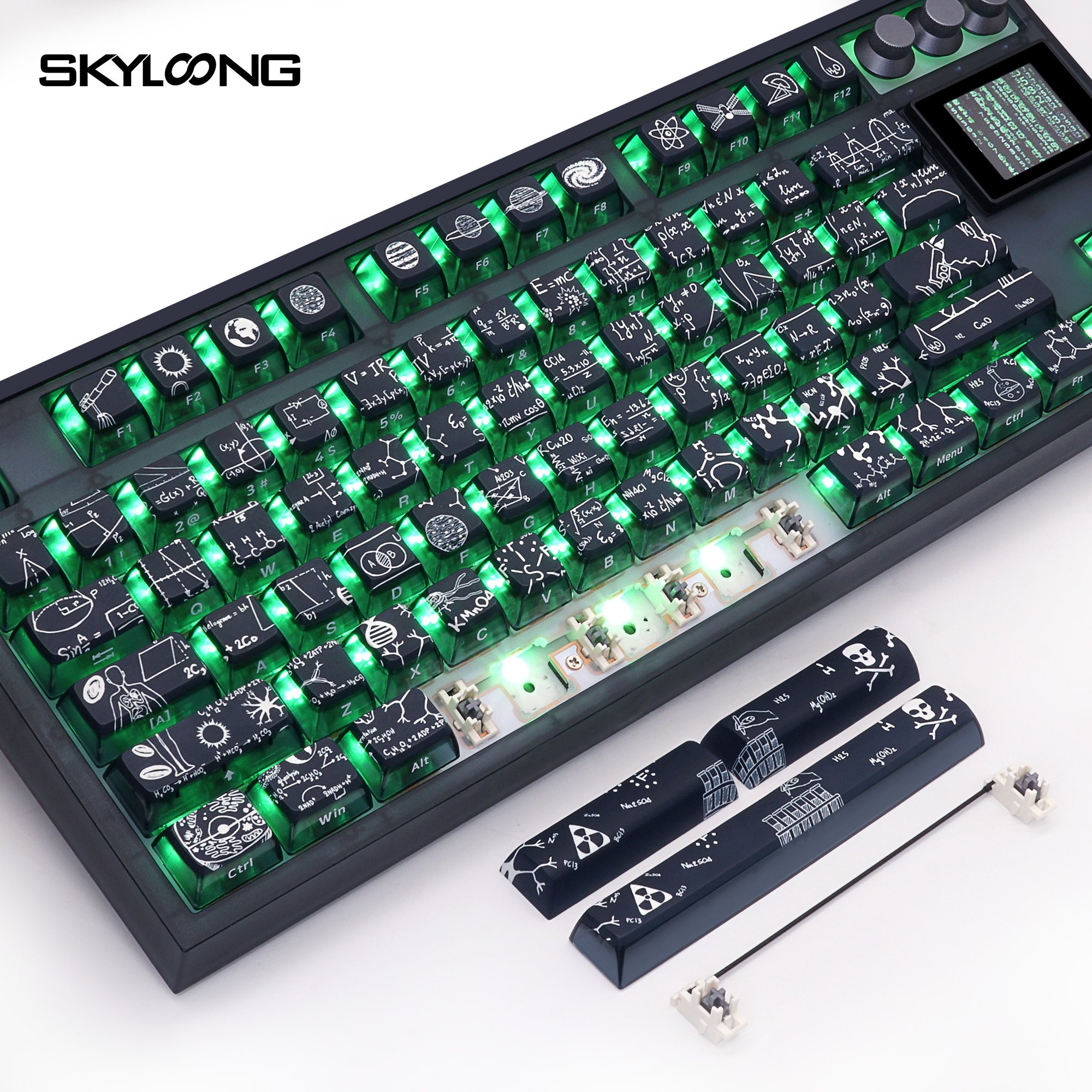 87 keys mechanical keyboard skyloong GK87 Pro crazy scientist Them Pudding keycaps with RGB screen with 3 knobing switch