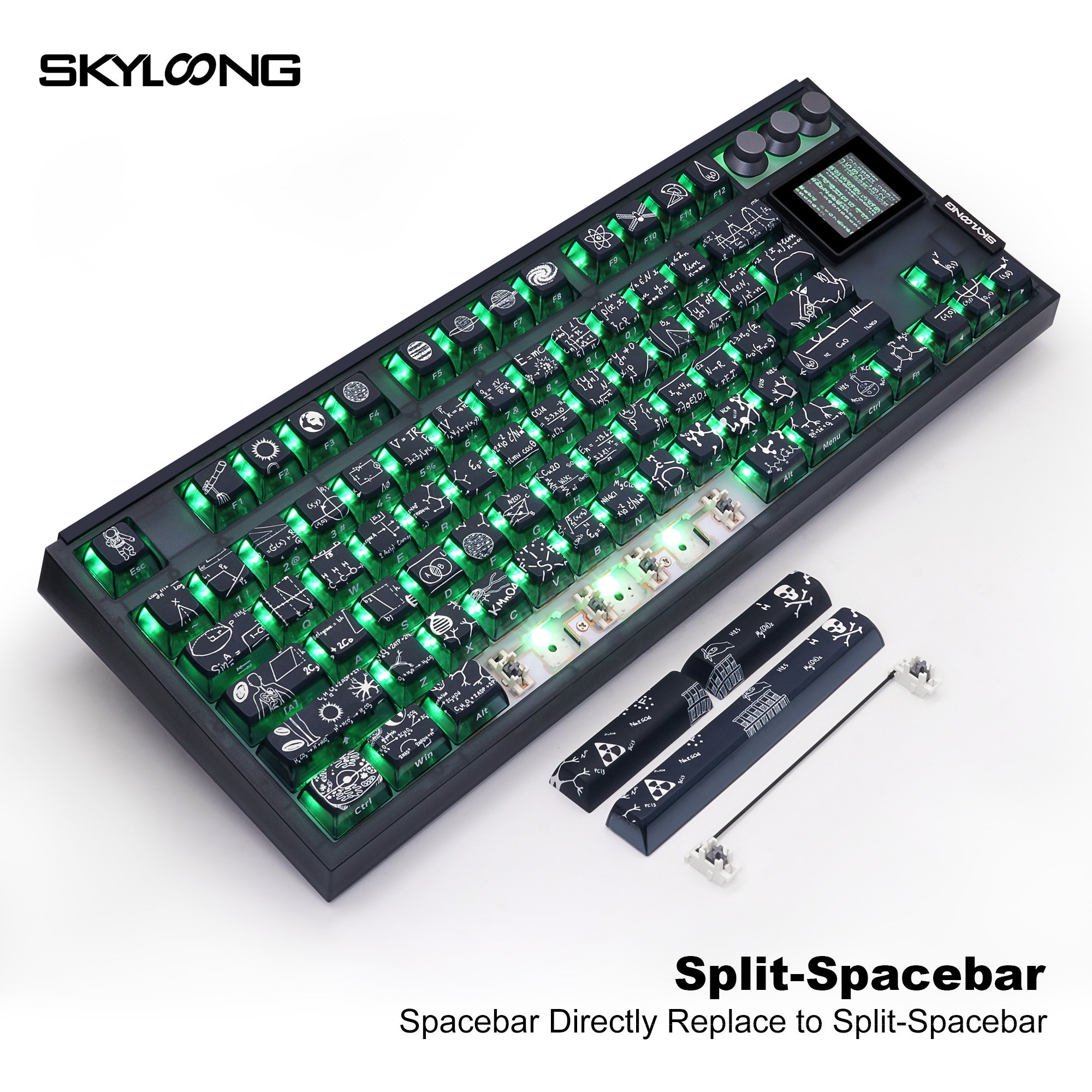87 keys mechanical keyboard skyloong GK87 Pro crazy scientist Them Pudding keycaps with RGB screen with 3 knobing switch