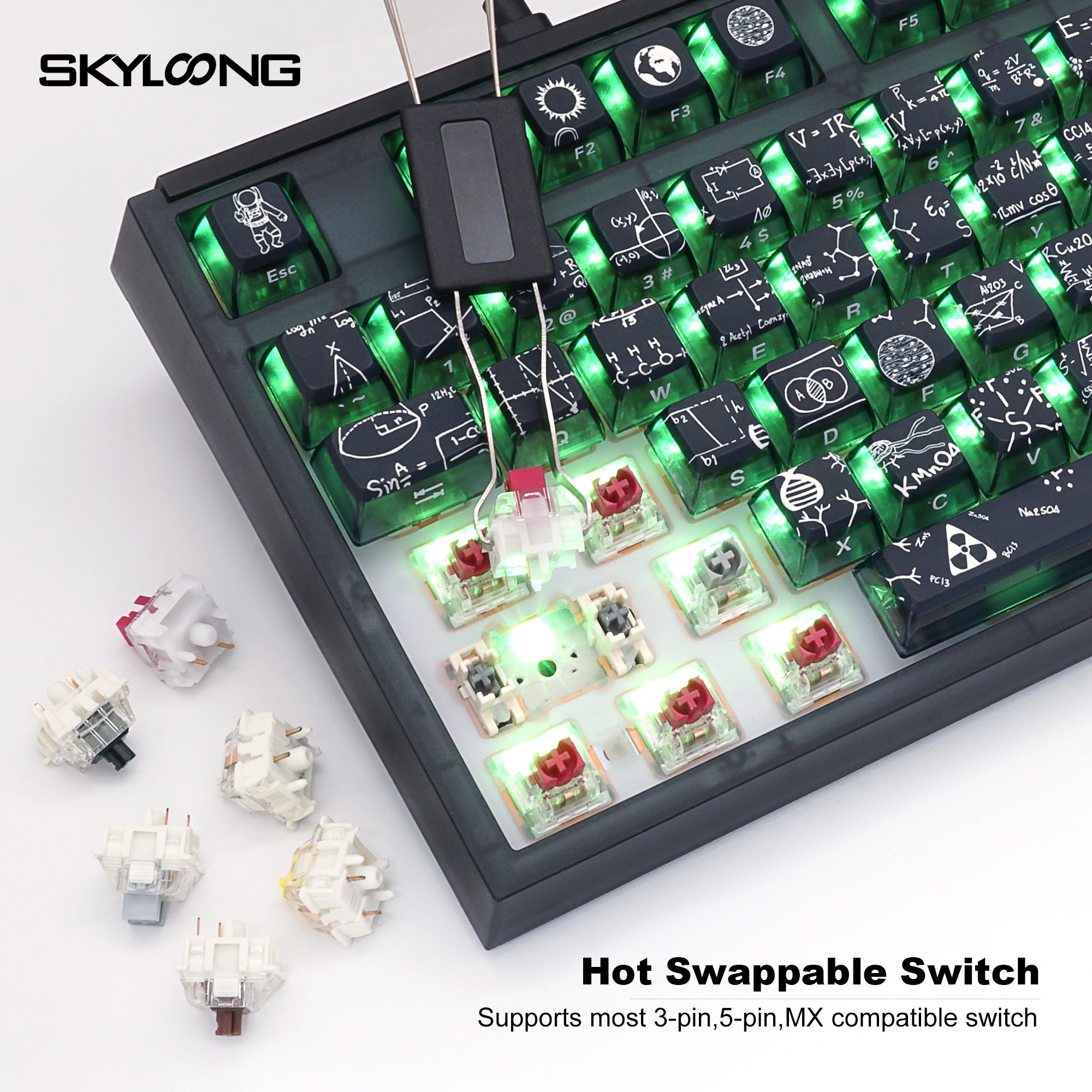 87 keys mechanical keyboard skyloong GK87 Pro crazy scientist Them Pudding keycaps with RGB screen with 3 knobing switch