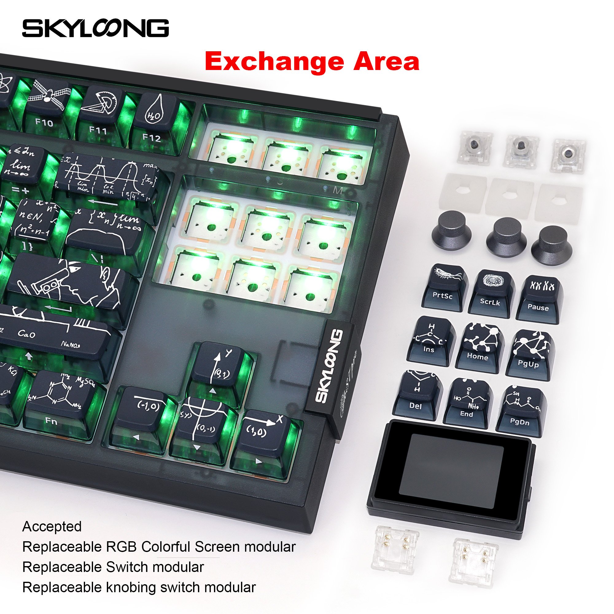 87 keys mechanical keyboard skyloong GK87 Pro crazy scientist Them Pudding keycaps with RGB screen with 3 knobing switch