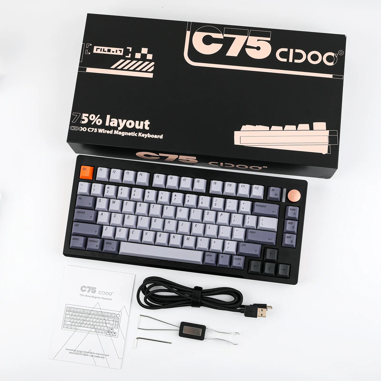 CIDOO C75 Magnetic switch VIA Mechanical Keyboard 81 Keys Gasket triple mode matte switch cnc aluminum case