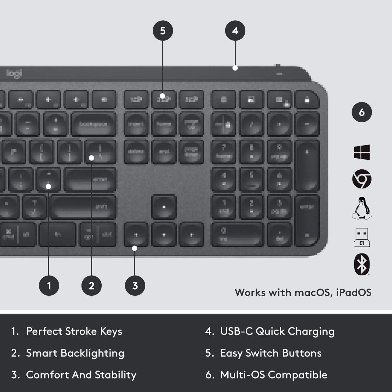 Custom Russian Logitech MX keys S Switches Ergonomic Office Usb Mobile Phone Pc Computer Laptop BT Tablet Wireless Keyboard Oem