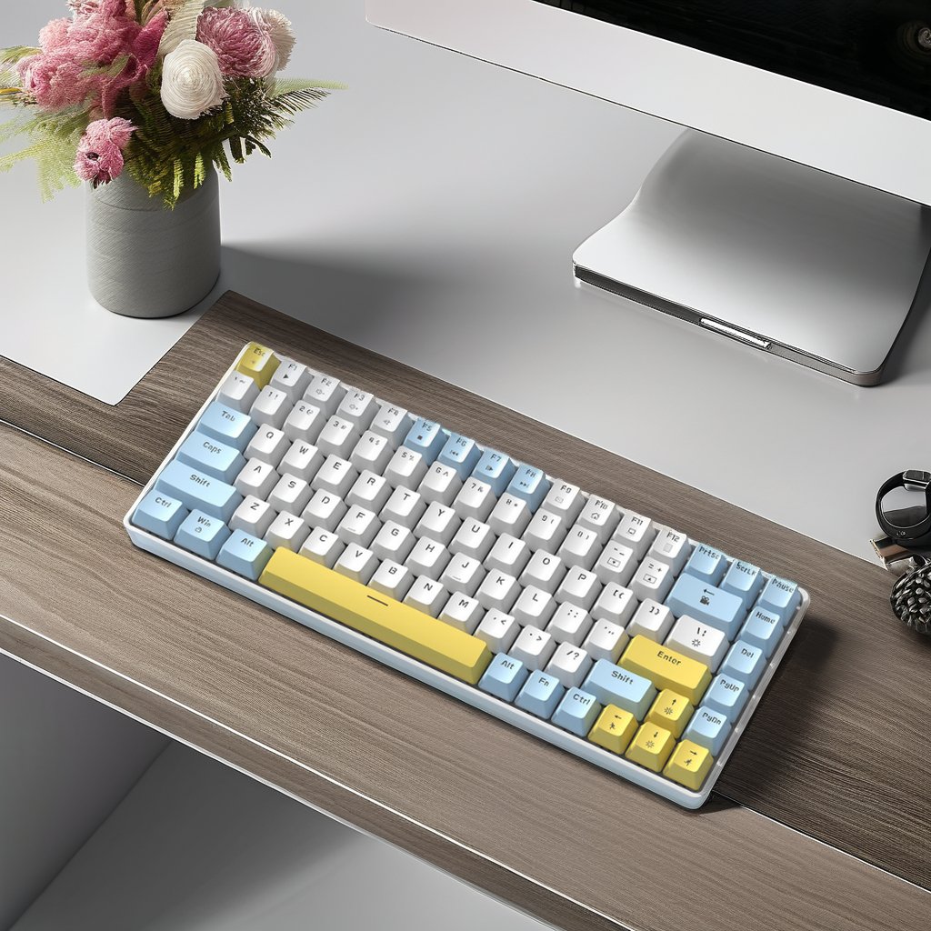 84-Key 75% Compact RGB Backlight Wired Gaming Mechanical Keyboard Red Switch ABS Material Compatible PC Laptop Desktop English