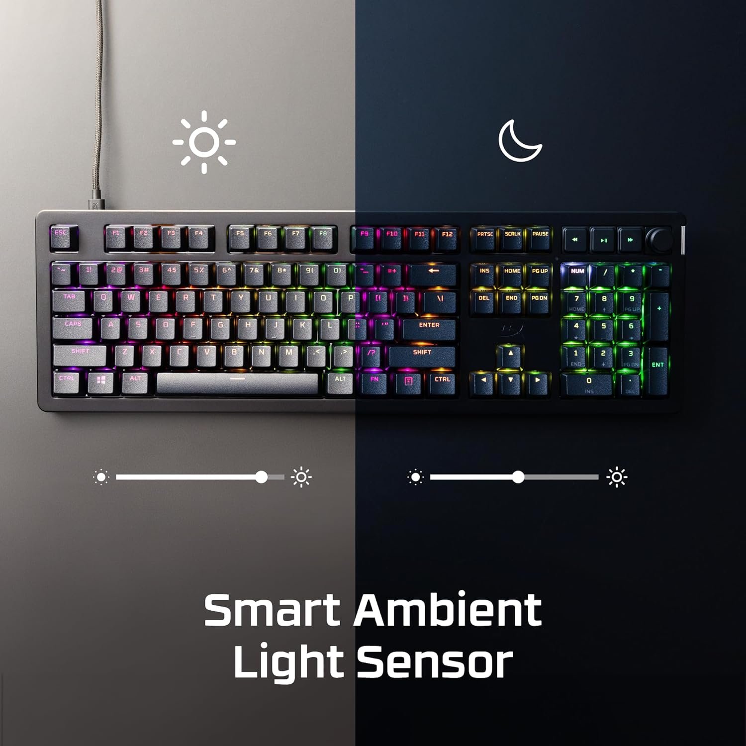 HyperX Alloy Rise Hot Swappable Mechanical Gaming Keyboard PC Ambient Light Sensor Gasket Mounted Linear Switches
