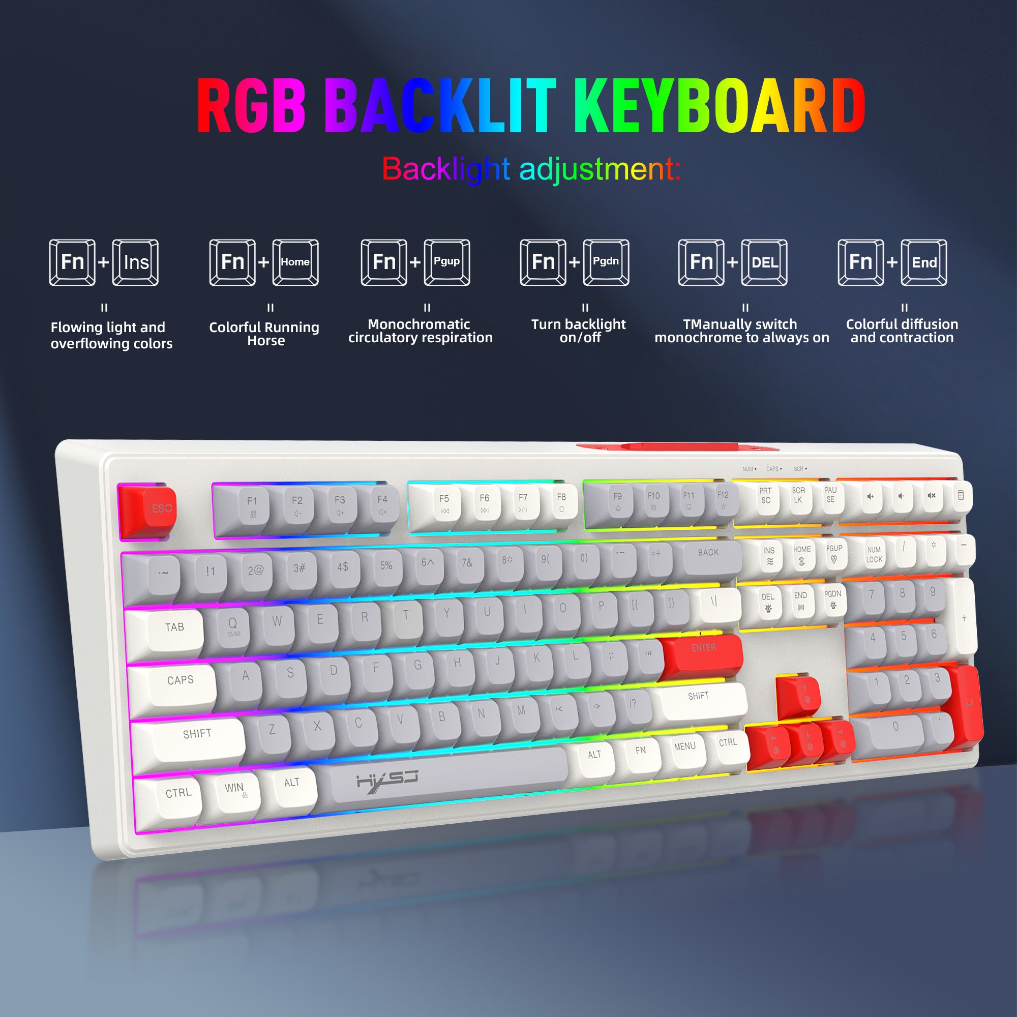 V300 108-Key Rgb Lighting Game Keyboard with ABS keycaps Wired Usb 2.0 Transmission Membrane Keyboard