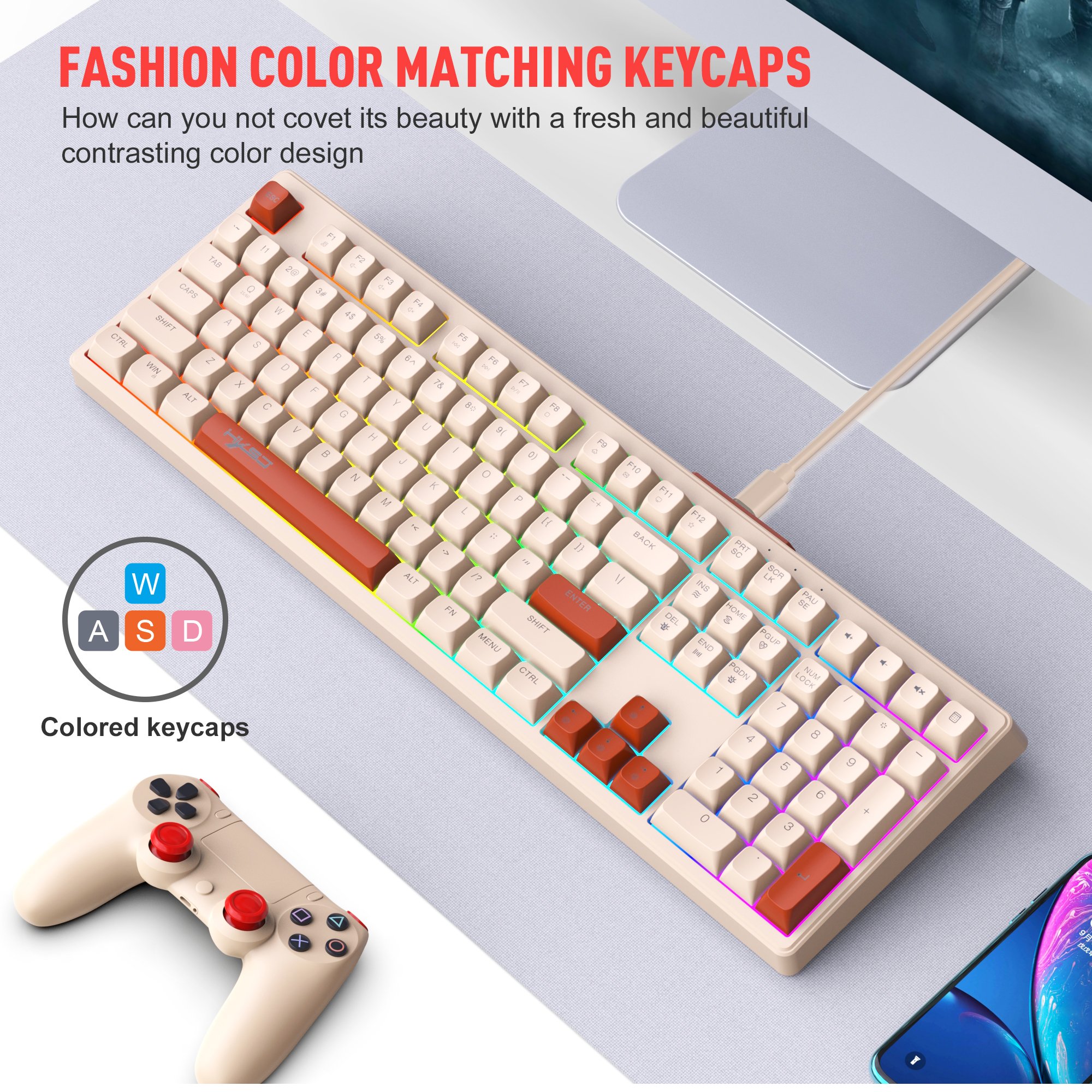 V300 108-Key Rgb Lighting Game Keyboard with ABS keycaps Wired Usb 2.0 Transmission Membrane Keyboard
