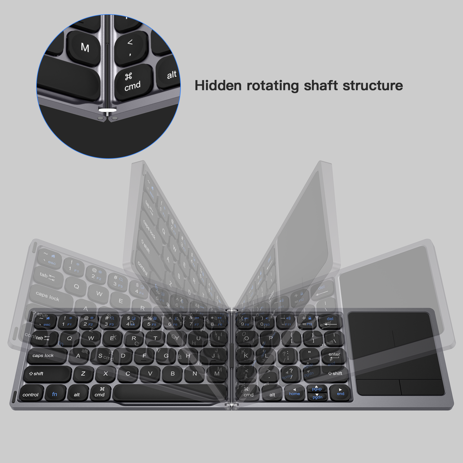 Black foldable bt Wireless Folding bluetooth keyboard qwerty Layout touch pad wireless keyboard