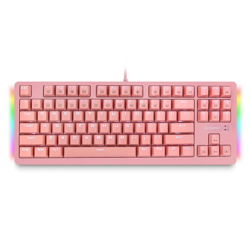 Original 87 keys pink RGB LED backlit blue switch gaming wired mechanical keyboard