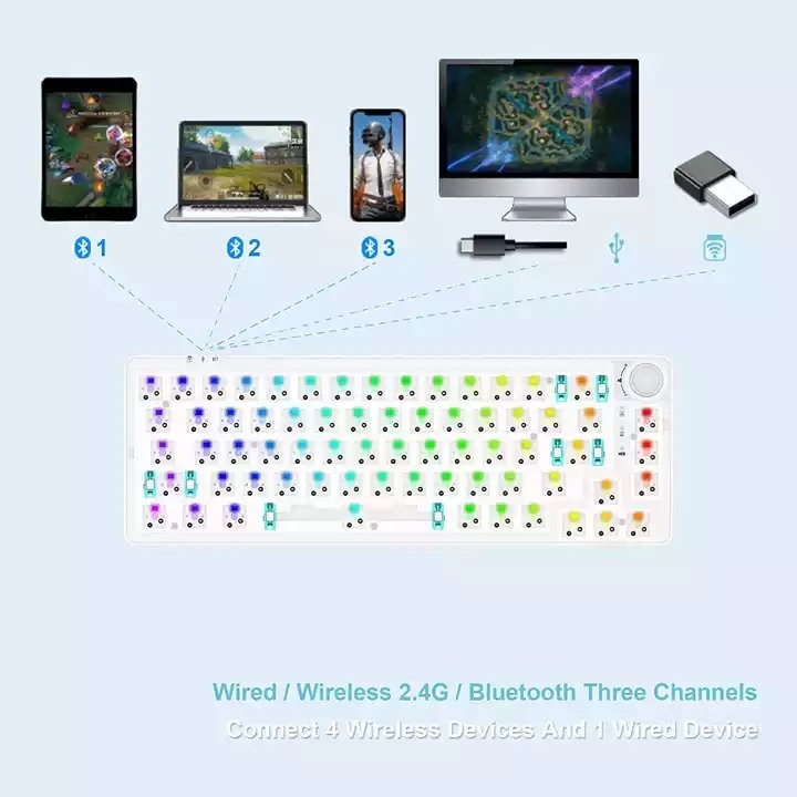 Hot Swap Mechanical Keyboard Programmable 3 Mode Switches Keyboard DIY Kit with Knob RGB Wireless Keyboard