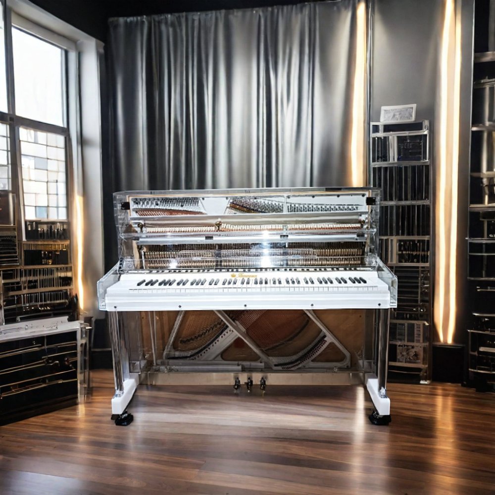 Luxury Home Furniture Transparent Glass Mechanical Upright Piano