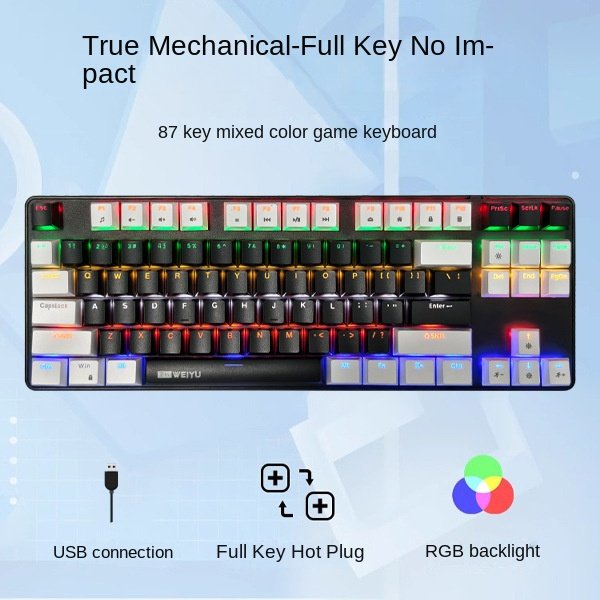 OEM Blue Switch Wired Usb C RGB Backlit Color Lighting for Computer Mechanical Gaming Keyboard