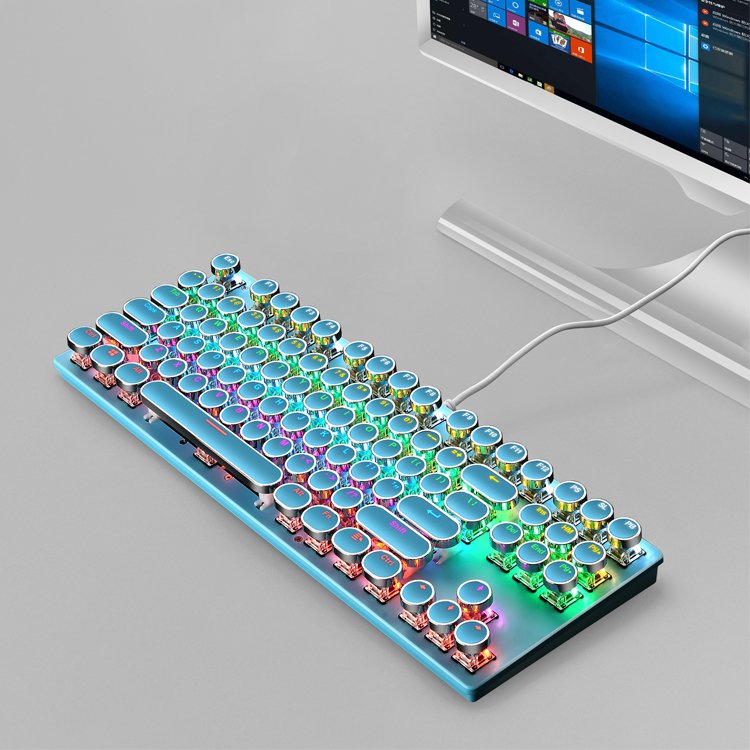 87 Keys Blue Switches Backlit Gamer Rgb Backlighting Mechanical Gaming Keyboard