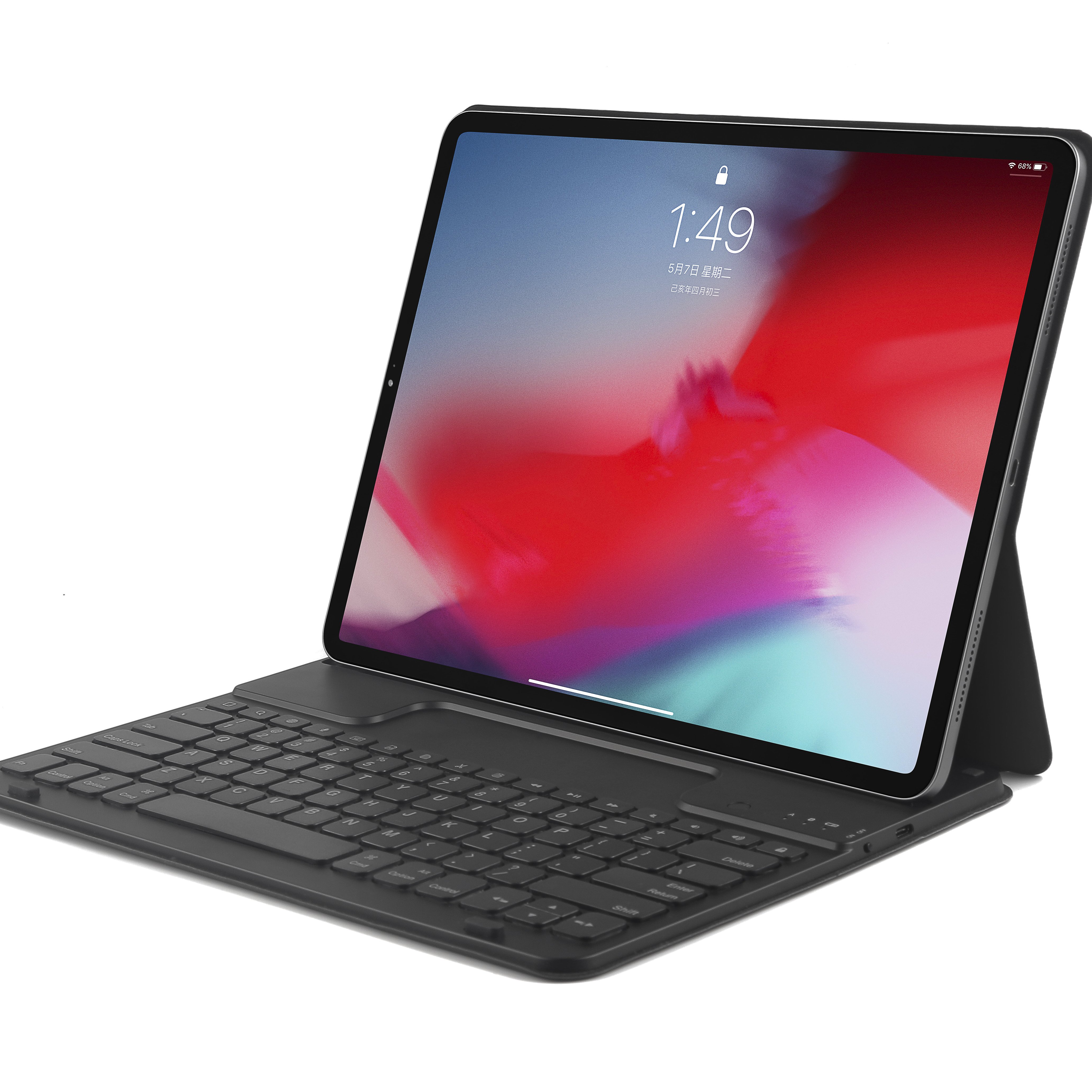Keyboard For Ipad 12.9" PU Leather Case Cover Magnetic Keypad BT 5.1 Wireless Tablet Laptop Fold Bracket Black US Arabic Spanish