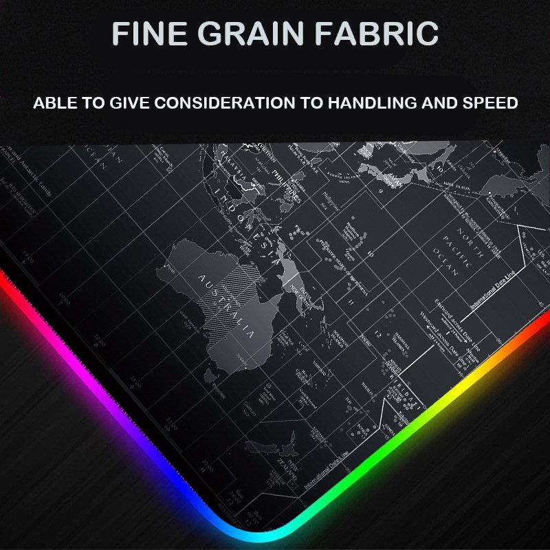High Quality Glowing RGB LED World Map Mouse Pad Keyboard Mat Custom Sublimation Printing USB Gaming Mousepad with 14 Mouspad