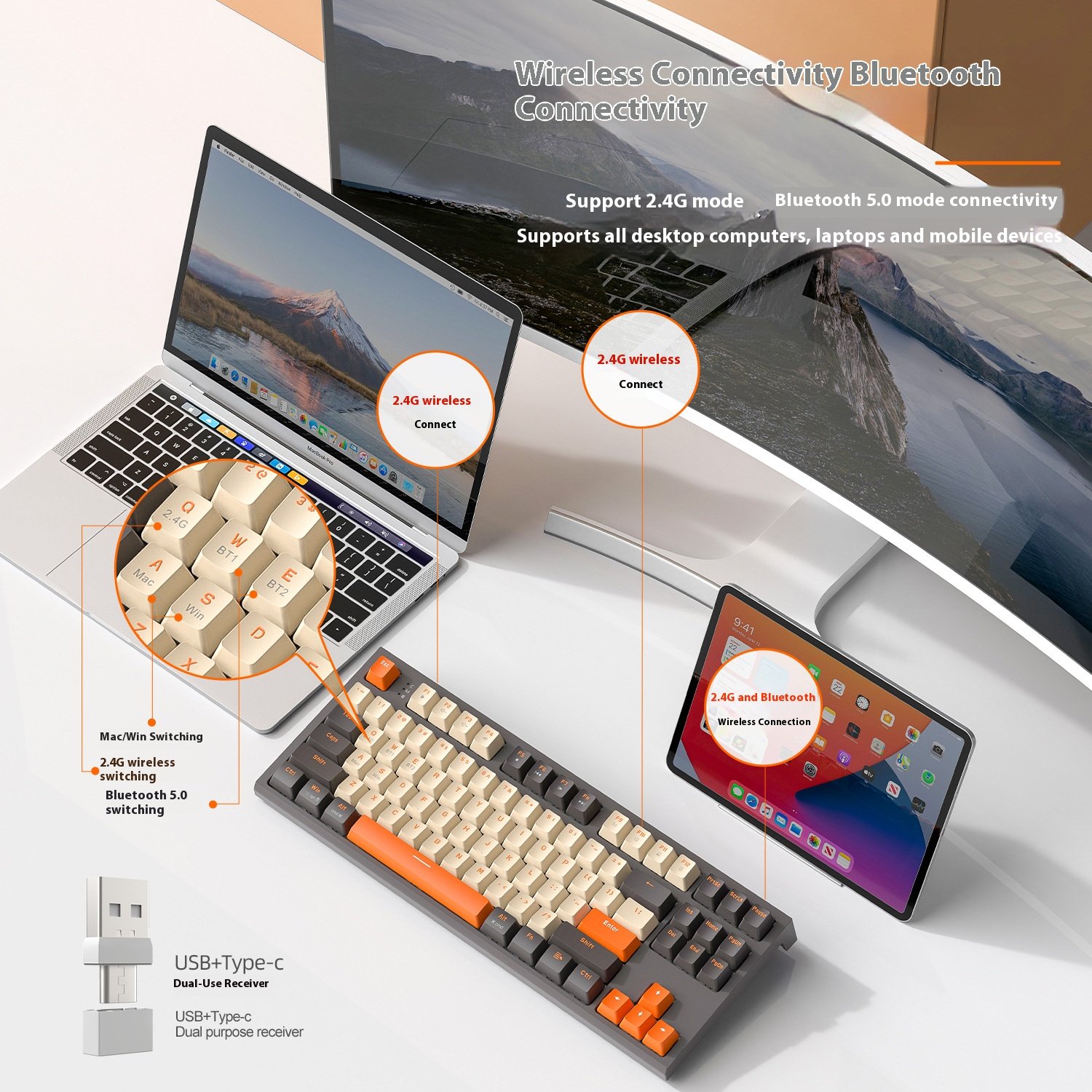 ZIYOULANG M88 RGB Backlit Wired Wireless Mechanical Keyboard Dual-Mode Gaming Keyboards Hotswap Red Switch USB English Support
