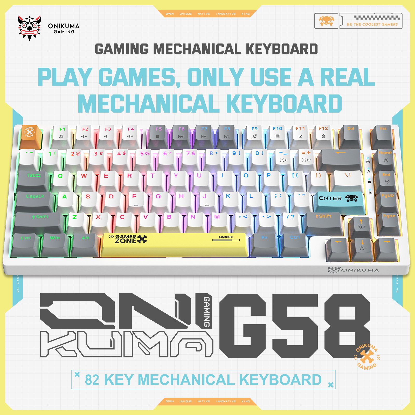 ONIKUMA G58 82 Keys Wired Keyboard Mechanical Gaming Keyboard Professional Ergonomic Computer RGB Hot-Swappable Keyboard