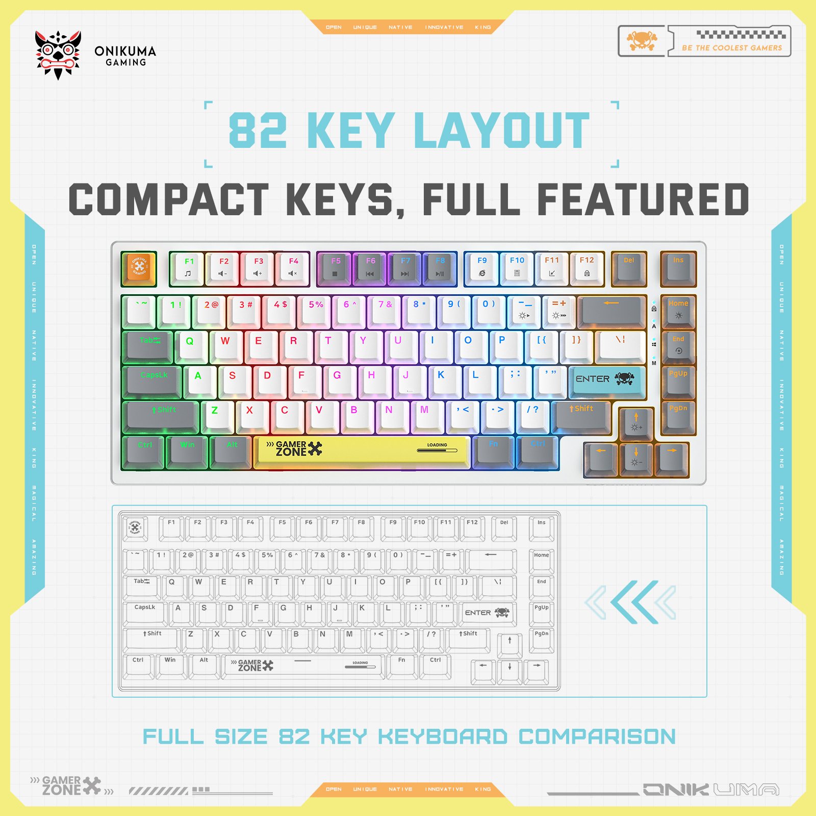 ONIKUMA G58 82 Keys Wired Keyboard Mechanical Gaming Keyboard Professional Ergonomic Computer RGB Hot-Swappable Keyboard