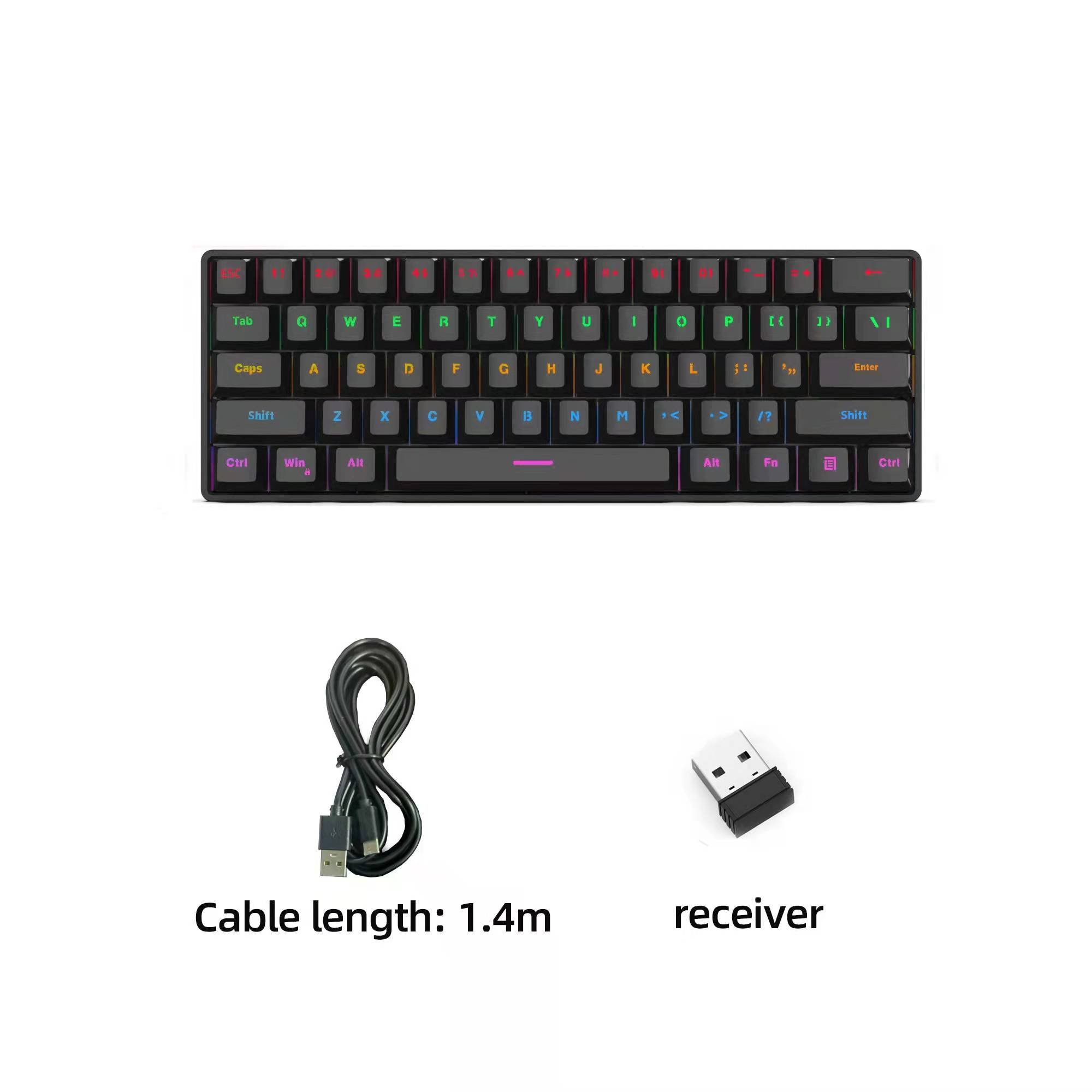 OEM 61 Keys BK70 60% Mechanical Gaming Keyboard RGB LED Rainbow Backlit Wired Keyboard with Red Switches for Windows Gaming PC