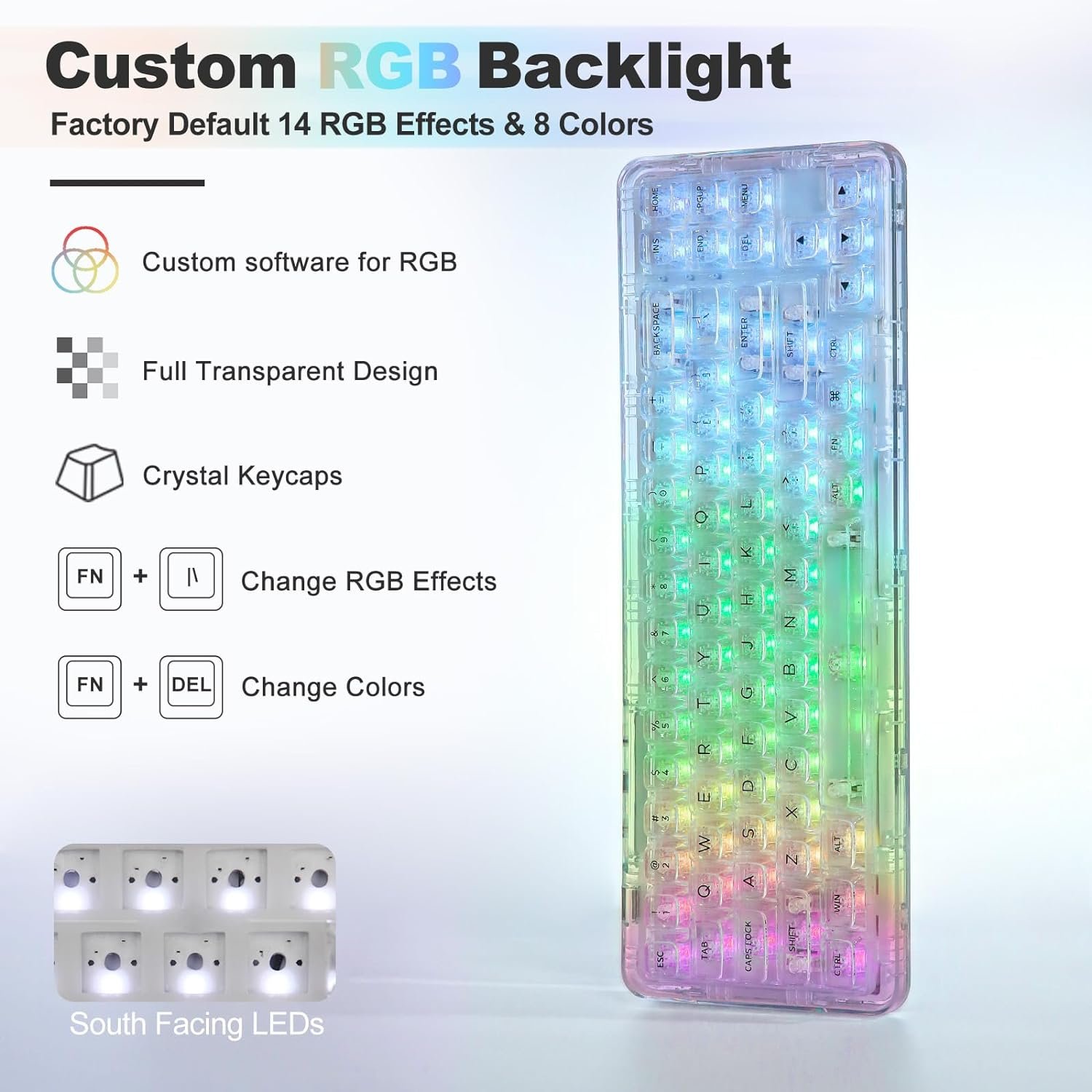 YUNZII X71 68% Layout Transparent Mechanical Keyboard Hot-Swap RGB Tri-mode Gaming Keyboard with Clear Keycaps