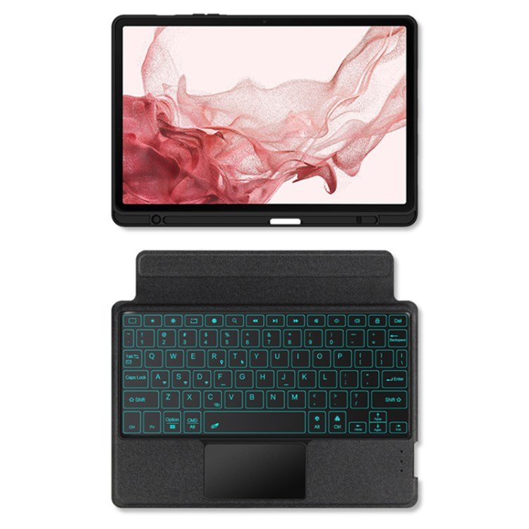 For Samsung Galaxy Tab S9 S9 FE Integrated PU Leather Stand Case Backlit Keyboard with Touchpad Pencil Holder