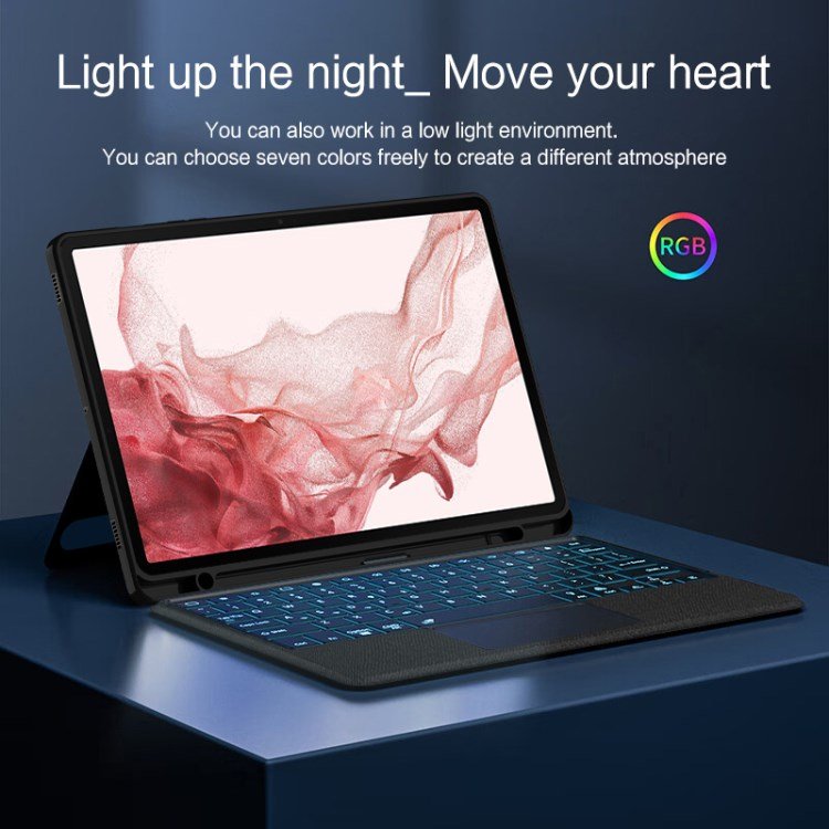 For Samsung Galaxy Tab S9 S9 FE Integrated PU Leather Stand Case Backlit Keyboard with Touchpad Pencil Holder