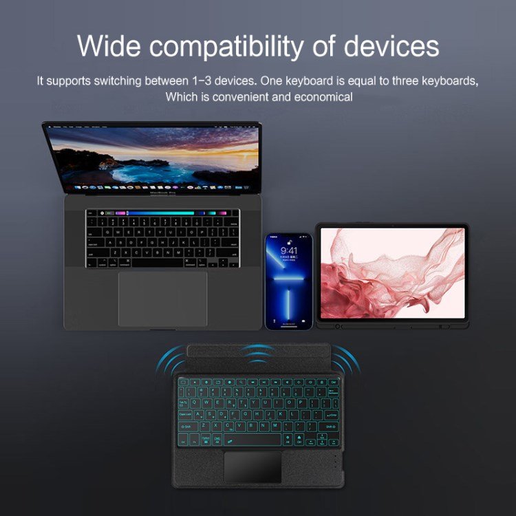 For Samsung Galaxy Tab S9 S9 FE Integrated PU Leather Stand Case Backlit Keyboard with Touchpad Pencil Holder
