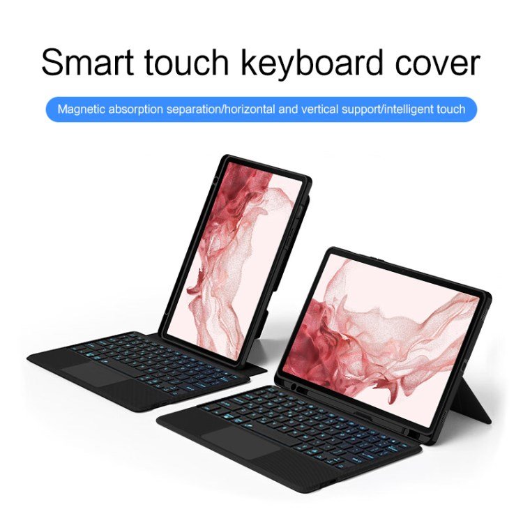 For Samsung Galaxy Tab S9 S9 FE Integrated PU Leather Stand Case Backlit Keyboard with Touchpad Pencil Holder