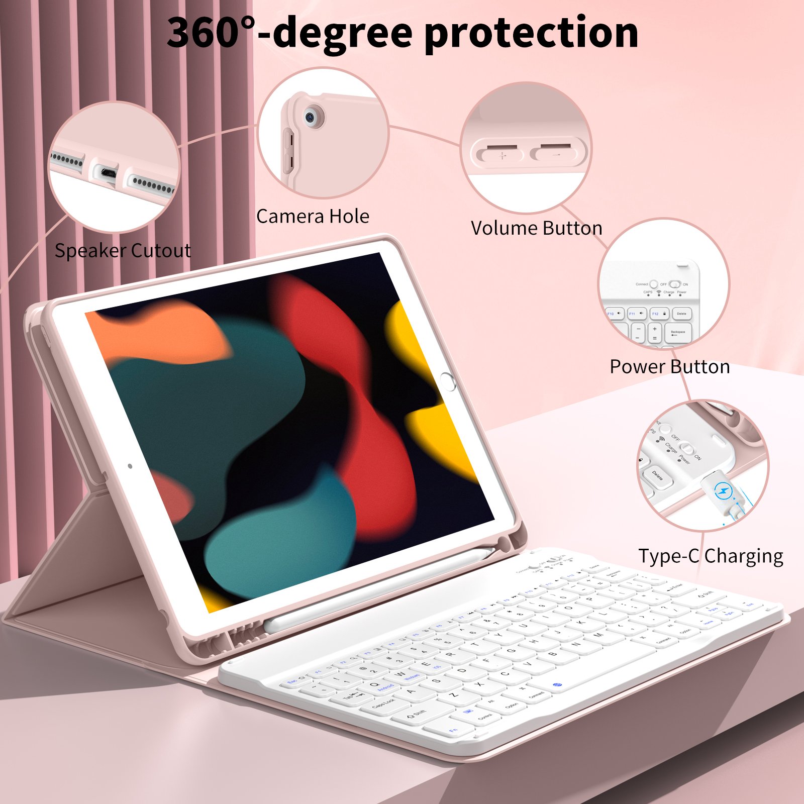 Kenke New Design Keyboard Magnetic Case IPad 10.2 Inch with Pencil Slot Accept ODM/OEM Stylish Tablet Cover for IPad 7th 8th 9th