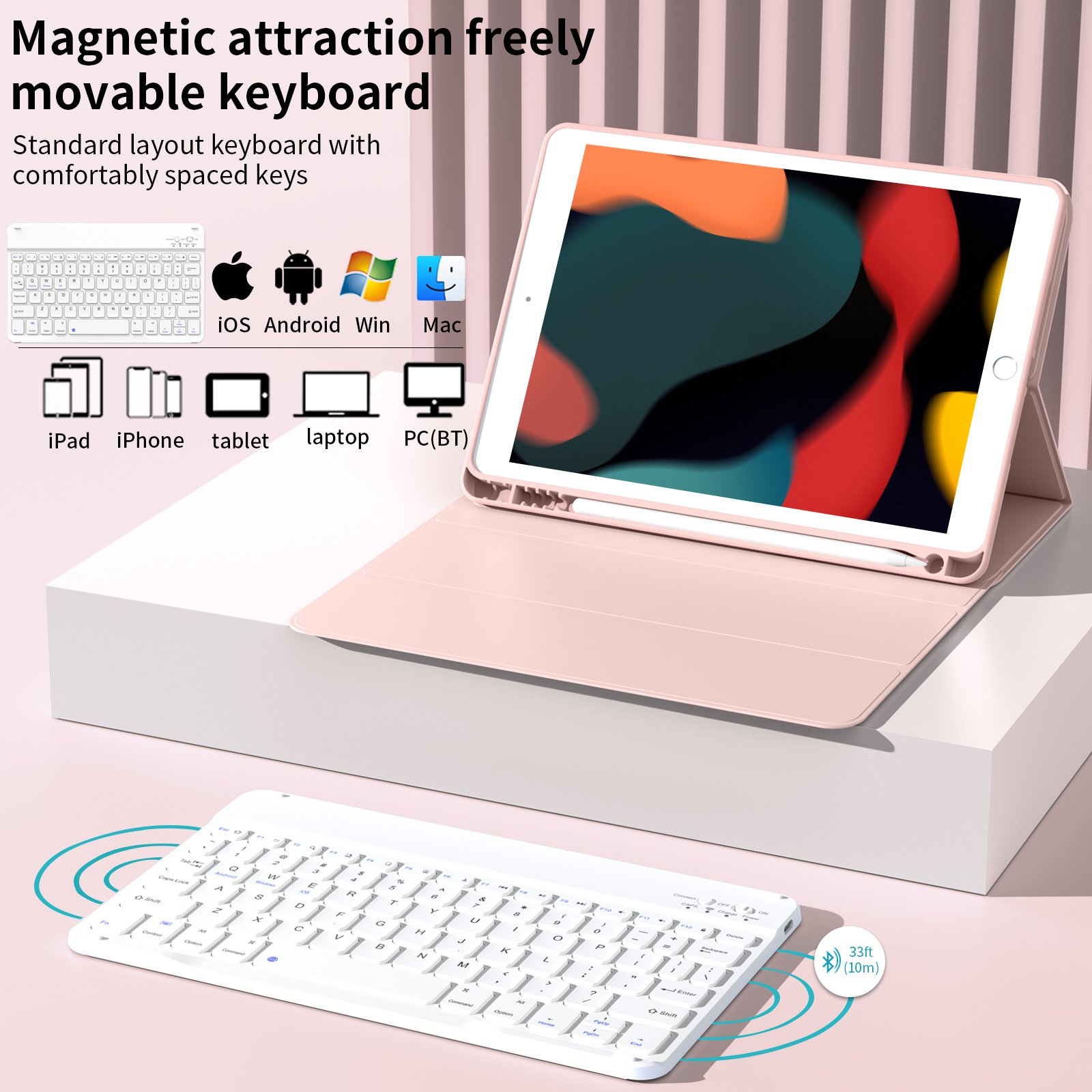 Kenke New Design Keyboard Magnetic Case IPad 10.2 Inch with Pencil Slot Accept ODM/OEM Stylish Tablet Cover for IPad 7th 8th 9th
