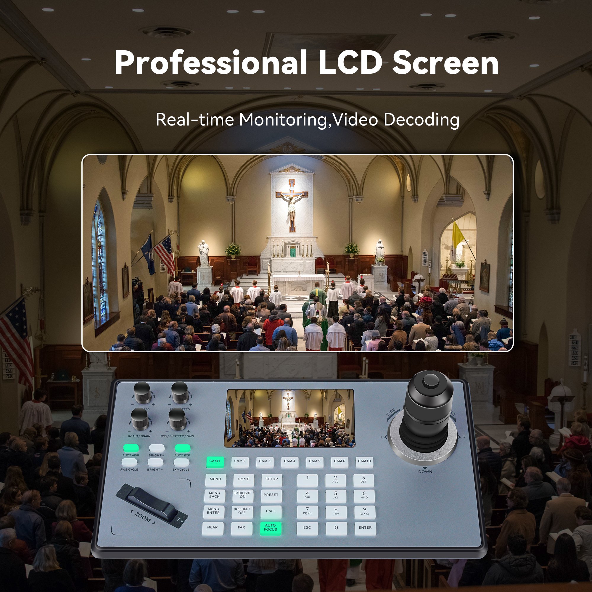 LCD Screen Real Time Monitoring Keyboard Controller Ptz Camera POE 4d Joystick Controller for Live Streaming